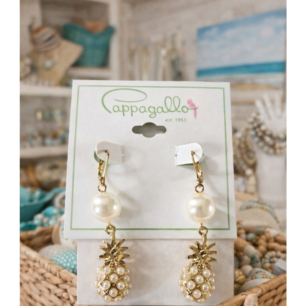 Pappagallo Gold Pearl Pineapple Earrings New